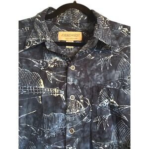 Fisherman Vacation Batik Johari West Mens XLT‎ Blue Sailfish Button Up Shirt